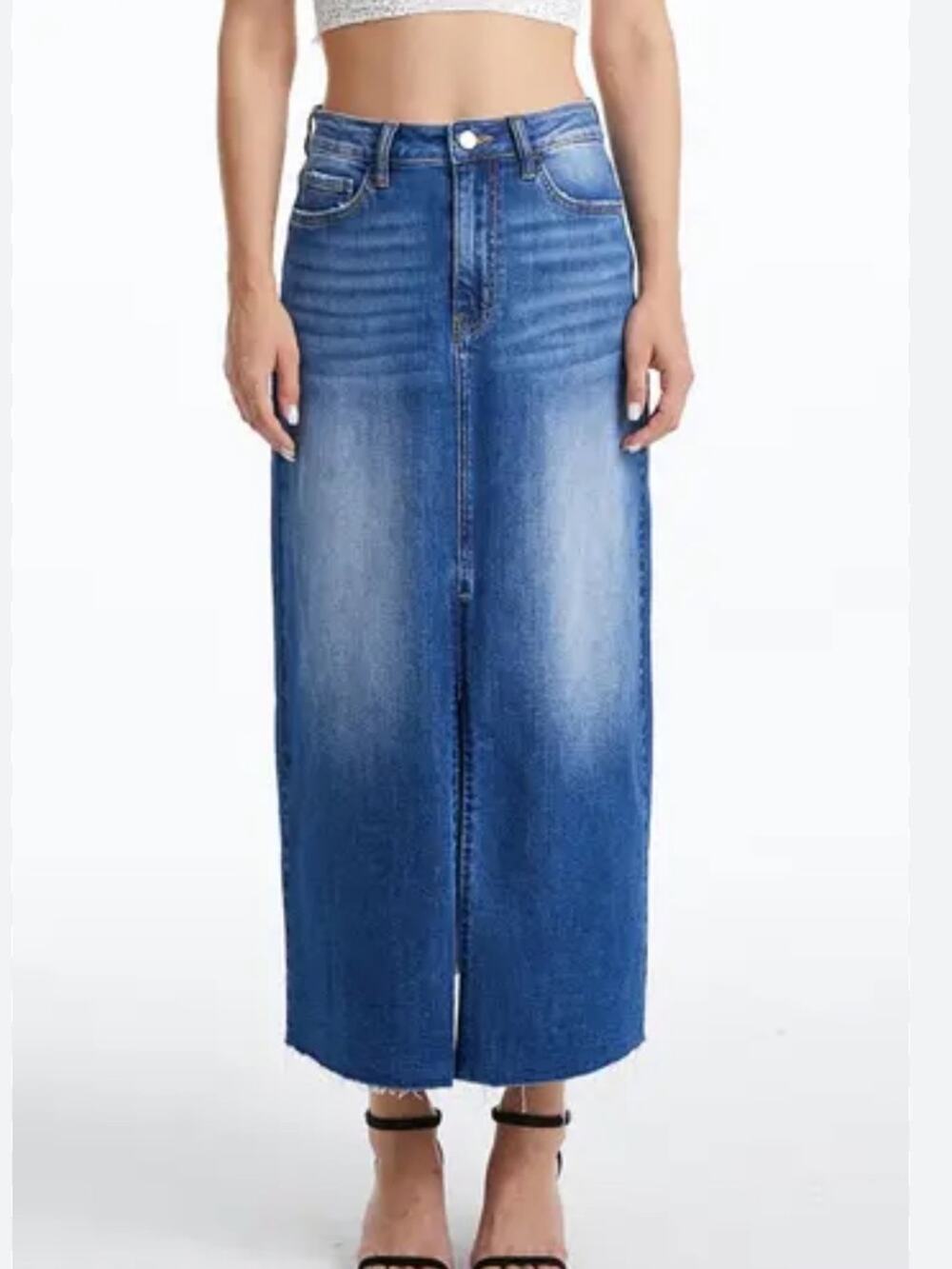 NWT Denim Midi Skirt - Blue Washed Panel A-Line